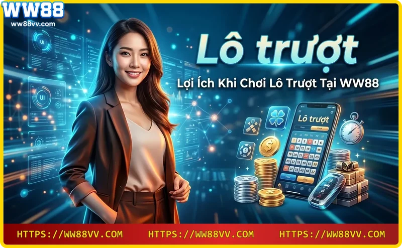 Chồng tiền xu vàng và điện thoại hiển thị kết quả trúng thưởng lô trượt