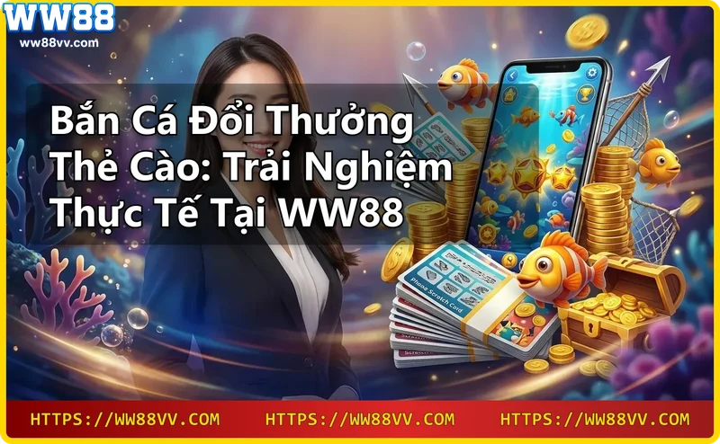 Màn hình bắn cá đổi thưởng thẻ cào trên điện thoại với đồ họa sống động
